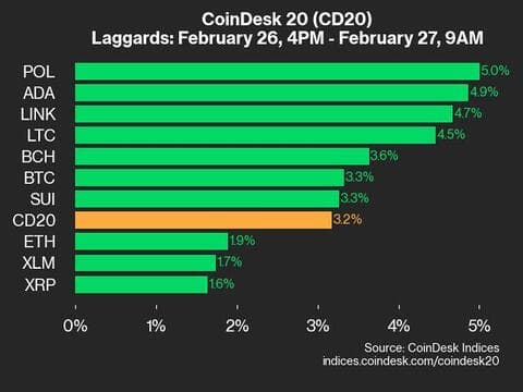 9am CoinDesk 20 Update for 2025-02-27: laggards chart