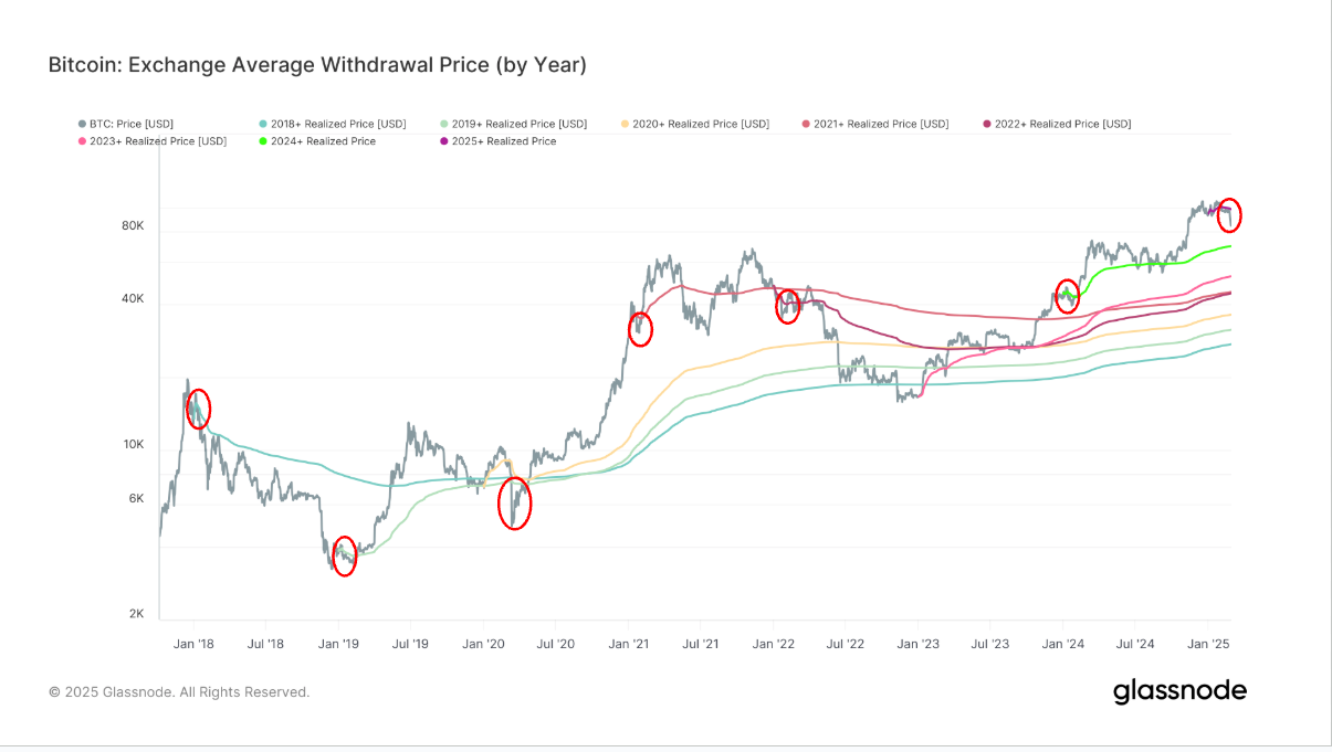 Bitcoin: Exchange Average Withdrawal Price By Year (Glassnode)