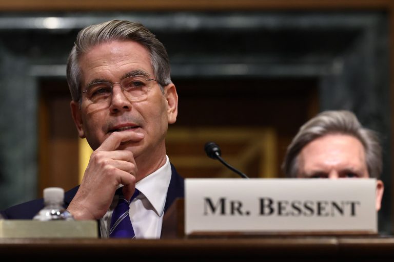 Billionaire hedge fund manager Scott Bessent testifies before the Senate Finance Committee during his confirmation hearing for Treasury Secretary. (Chip Somodevilla/Getty Images)