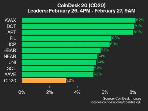 9am CoinDesk 20 Update for 2025-02-27: leaders