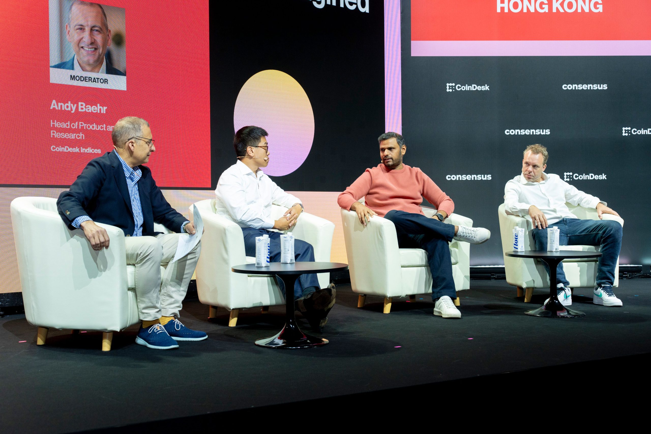 Deribit CEO Luuk Strijers (Extreme right) at Consensus Hong Kong (CoinDesk)