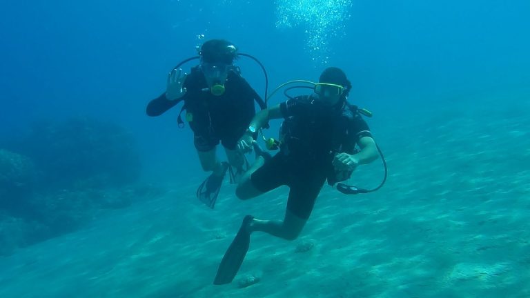 Two scuba divers underwater