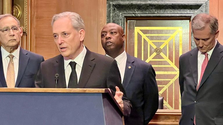 Sen. John Boozman, David Sacks, Sen. Tim Scott and Rep. French Hill (Jesse Hamilton/CoinDesk)