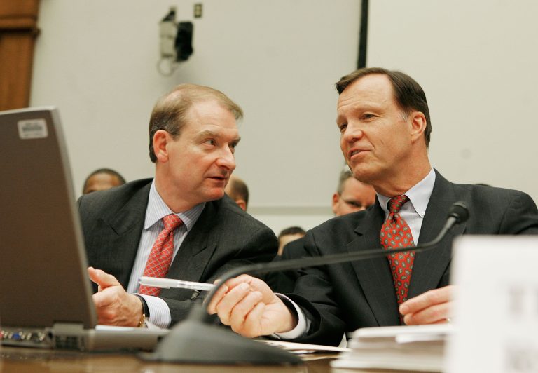 Paul Atkins, Donald Trump's nominee for SEC chair, on the left (Mark Wilson/Getty Images)